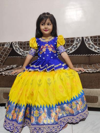 kids pure heavy silk Dark Yellow Designer lehenga for children in Ahmedabad